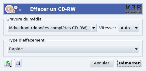 Réglage des options d'effacement d'un CD-RW