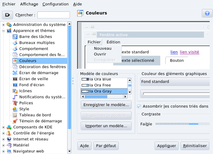 Modification du modèle de couleurs de KDE