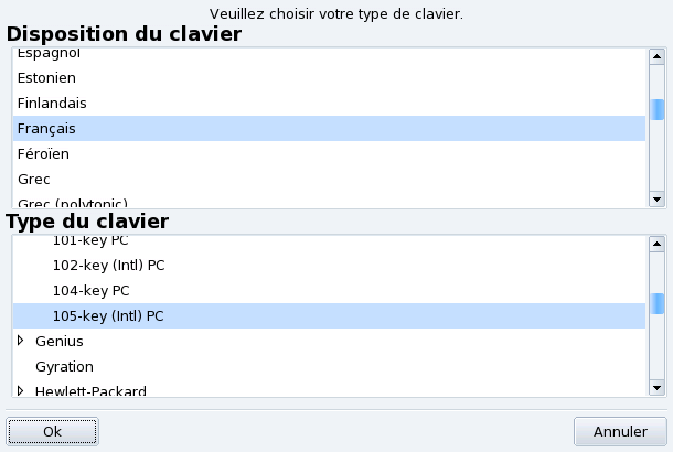 Choix d'une autre configuration de clavier