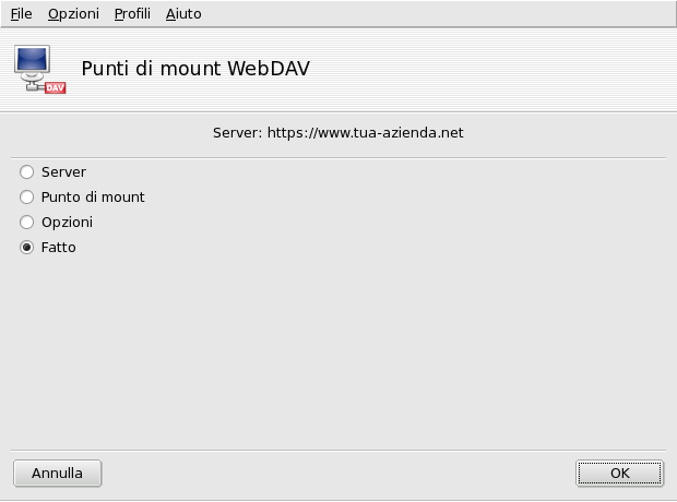 Il menu WebDAV