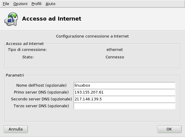 Configurazione dell'accesso a Internet