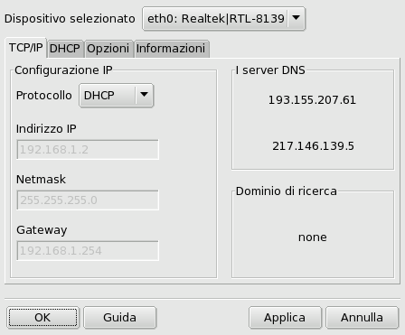 Configurazione di un client per l'uso del DHCP