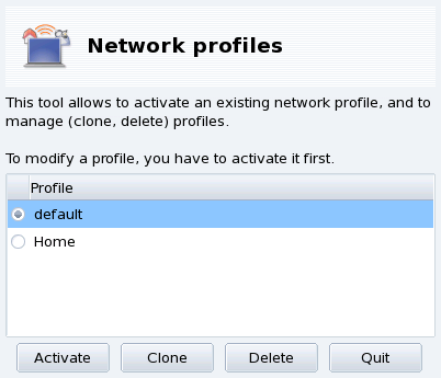 L'interfaccia dello strumento Profili di rete