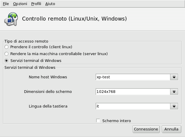 Opzioni per i servizi terminal di Windows