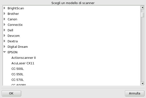 La lista gerarchica di tutti i modelli di scanner conosciuti