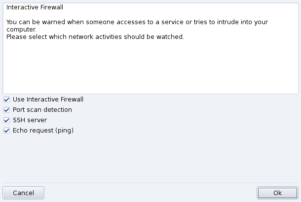 Opzioni del firewall interattivo